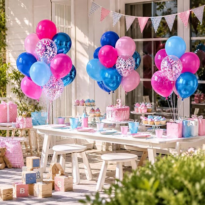 Pink and Blue Summer Balloons, 12 Inch Hot Light Pink Metallic Dark Blue Latex - Image 4