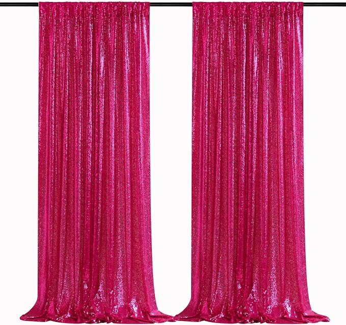 Fuchsia Sequin Backdrop Curtains Party Photo Glitter Drapes 2 Pcs 2FTx8FT | by B-COOL
