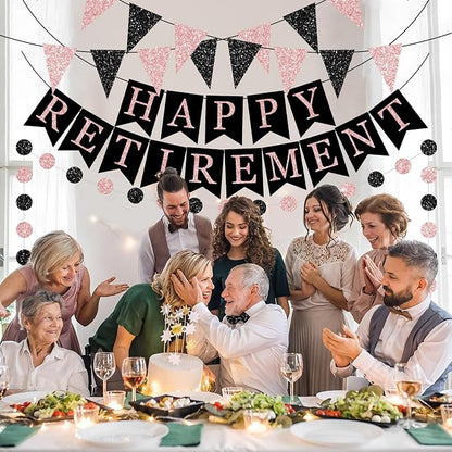 Happy Retirement Banner Rose Gold and Black Retirement Banner Glittery Pennant - Image 5