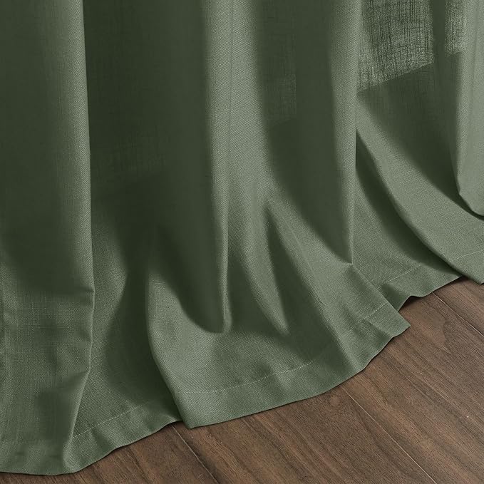 Forest Green Linen Curtains 84 Inch Length 2 Panels Set - Image 8