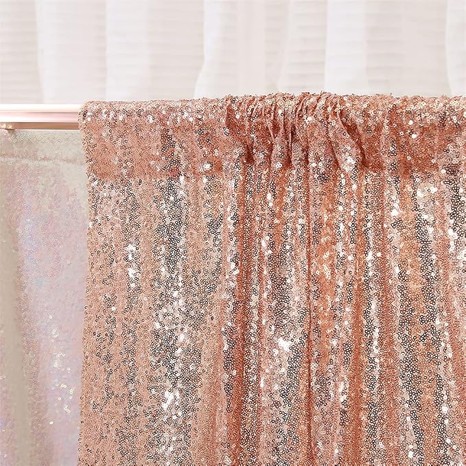 Eternal Beauty Rose Gold Sequin Backdrop Curtains, 2 Panels 2x8FT | 3mm Sparkle - Image 8