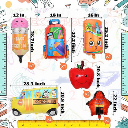 6 Pcs Back to School Balloons, School Bus Balloon, Colorful Schoolbag Pencil - Image 2