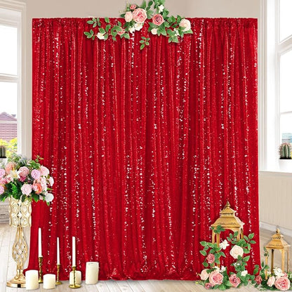Sequin Backdrop Glitter Party Backdrop Curtain Red - 10ft x 10ft | Background - Image 3