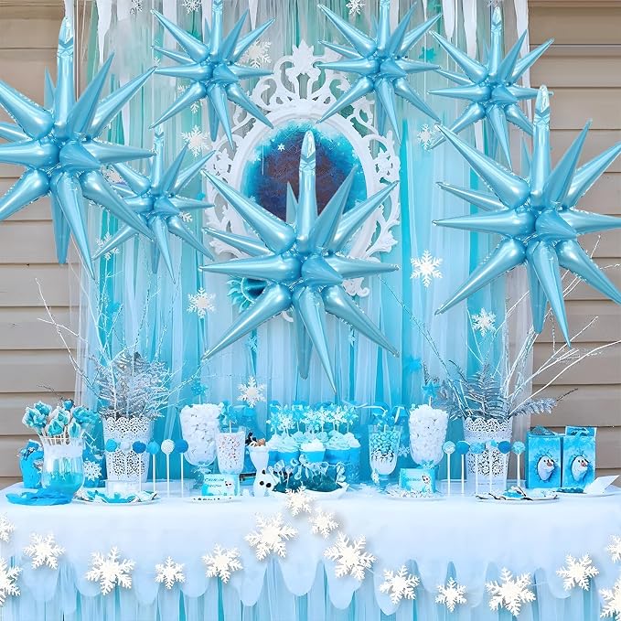 9Pcs Light Blue Star Balloons, Large Explosion Star Foil Balloons, Metallic - Image 6