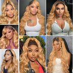 200 density Honey Blonde Lace Front Wigs Human Hair 13x6 Ombre HD Transparent Lace Frontal Wig Human Hair for Women 12A Body Wave Lace Front Wigs Human Hair Blonde Wig Human Hair