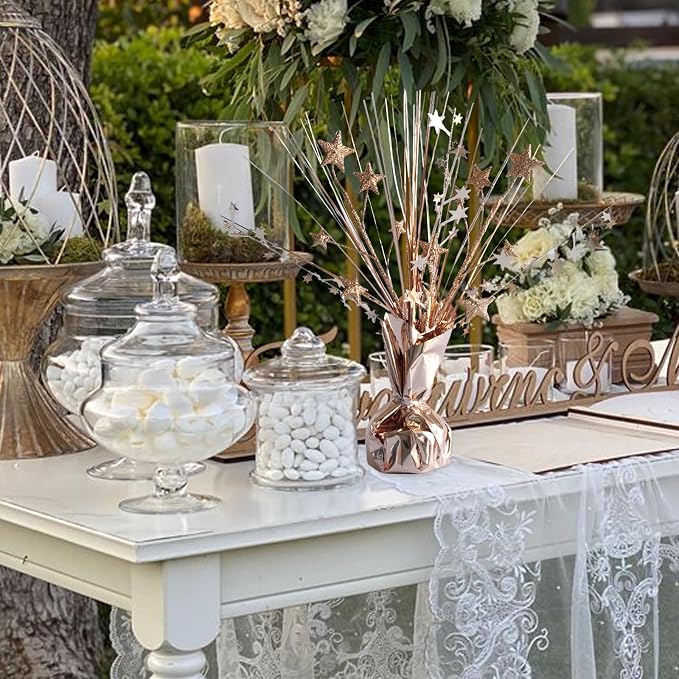 12 Pack Metallic Rose Gold Foil Spray Centerpieces Stars Brust Table - Image 4