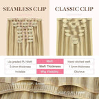 GOO GOO Clip in Hair Extensions Real Human Hair, Remy Human Hair Extensions Clip ins for Women, Natural Human Hair, 14inch 130g 9Pcs, 16/22 Light Blonde Highlighted Golden Blonde