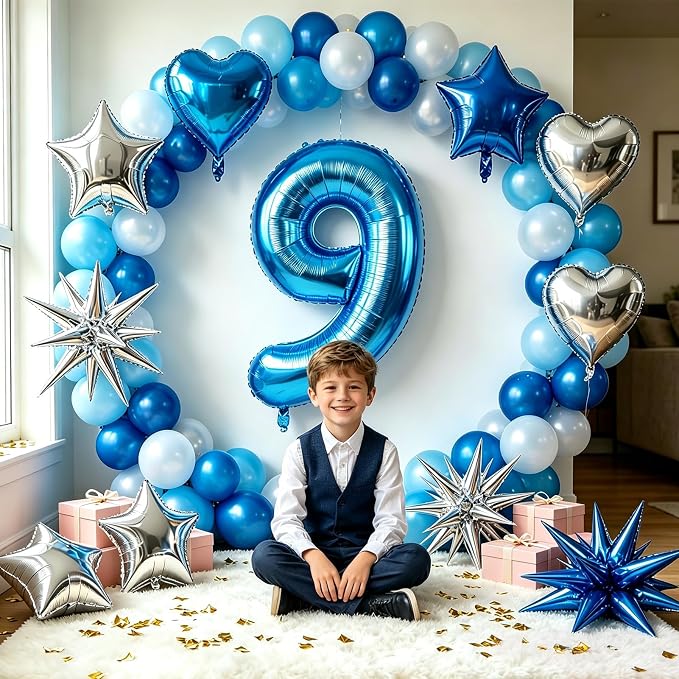 TONIFUL 9th Birthday Balloons Kit 40 Inch Blue Large Number 9 Foil Balloon | - Image 6