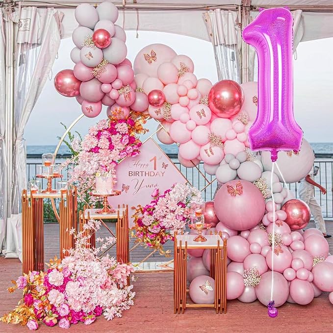 Hot Pink 1 Balloon, 40 Inch Large Laser Hot Pink Foil Helium Number Balloons 0-9 - Image 6