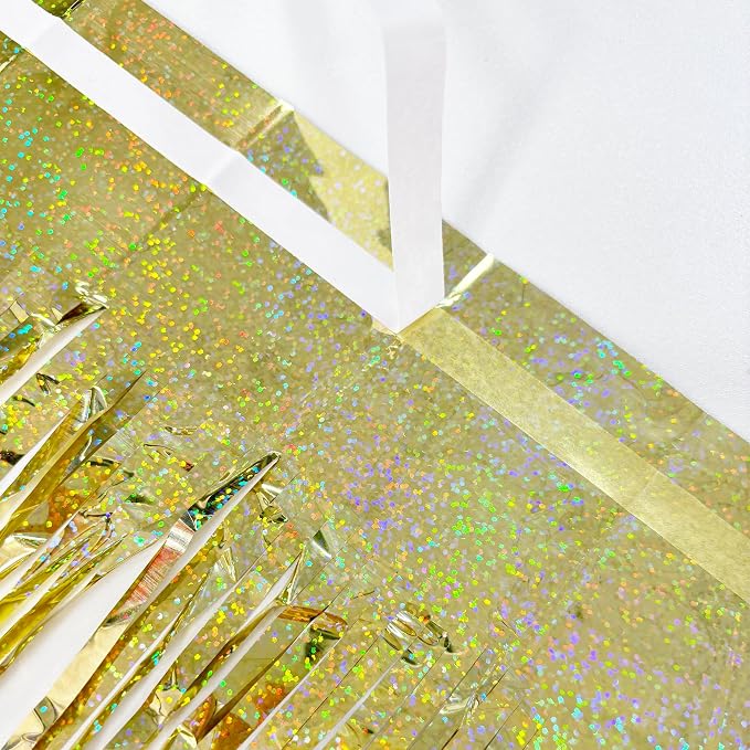 BRAVESHINE Tinsel Fringe Backdrop Gold Party Decorations 2 Pack | 3.2x8.2ft - Image 3