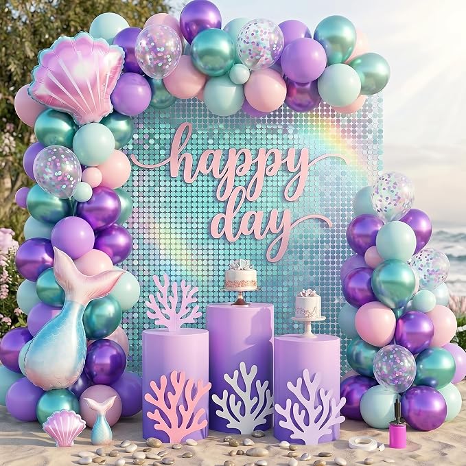Mermaid Balloons, 12 Inch Pastel Pink Metallic Purple Teal Balloons - Image 4