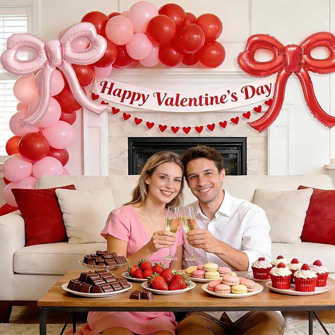 4 Pcs Red and Pink Bow Balloons Bow Party Decorations - Image 6