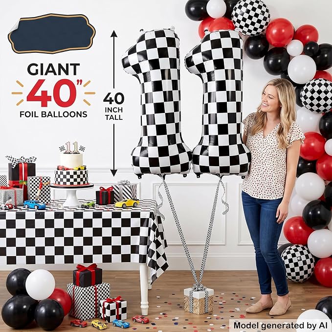 40" Checkered Number 11 Balloon - Image 4