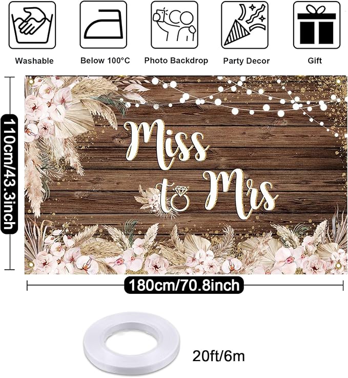 Mocsicka Miss to Mrs Banner Backdrop Boho Bridal Shower Backdrop Decorations - Image 5