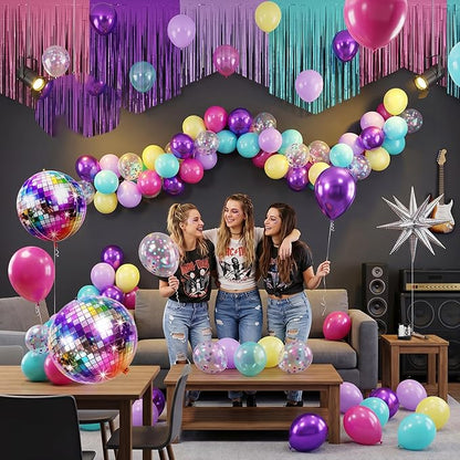 Pink Blue Purple Balloon, 12 Inch Hot Pink Metallic Purple Teal Yellow Balloons - Image 7