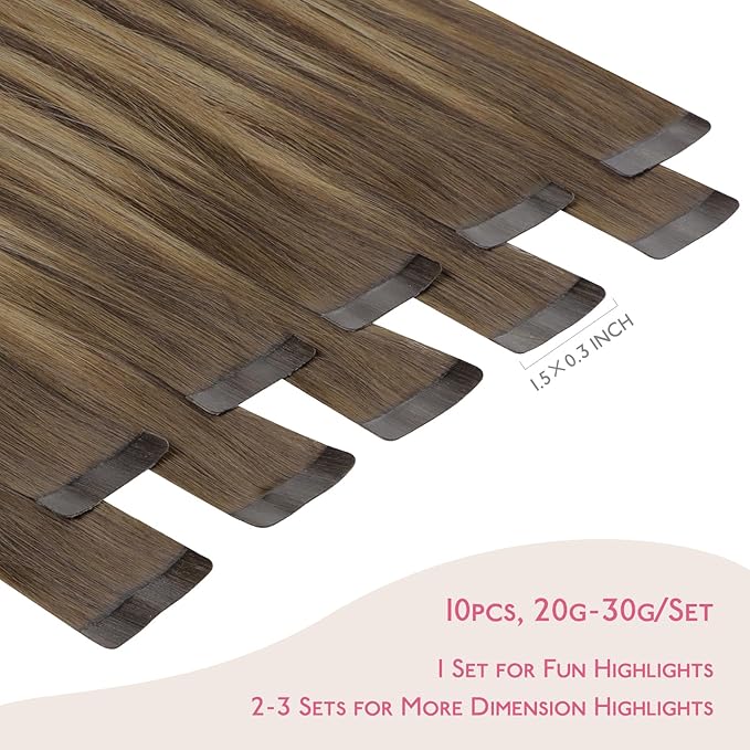 WENNALIFE Tape in Hair Extensions, Human Hair Balayage Chocolate Brown to Caramel Blonde, 10pcs 30g 22 inch Remy Invisible Tape Ins Straight Soft Real Human Hair Extensions