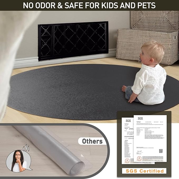 Black Plastic Floor Mat for Under Dining Table, 8ft Round No Slip Waterproof Vinyl Area Rug for Home, Anti-Spill Hard Floor Protector Cover for Living Room, Splat Mat for Under High Chair