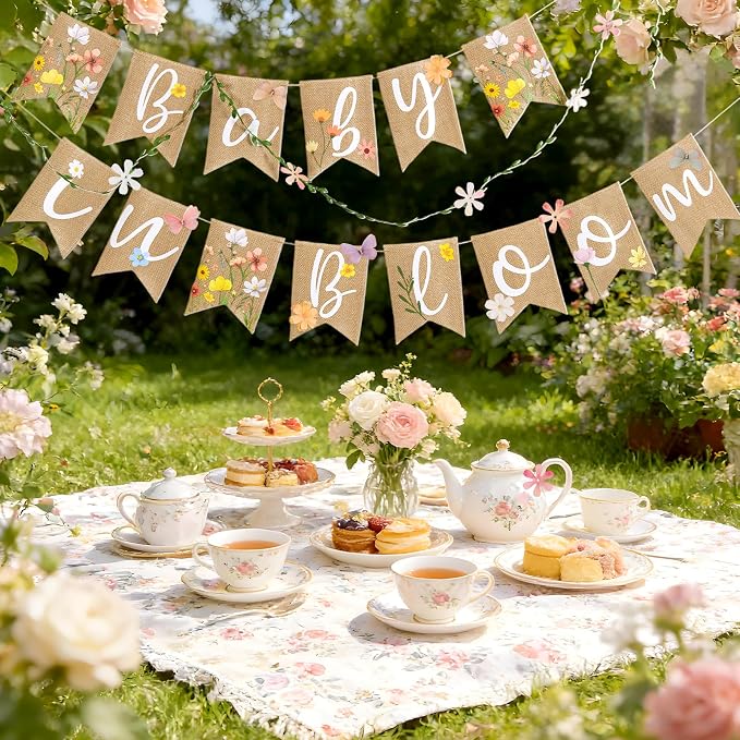 Baby in Bloom Baby Shower Burlap Banner, Flower Themed Baby Shower Decorations - Image 5