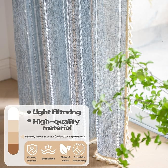 Sutuo Home Blue Boho Curtains 102 inches Long - Image 2