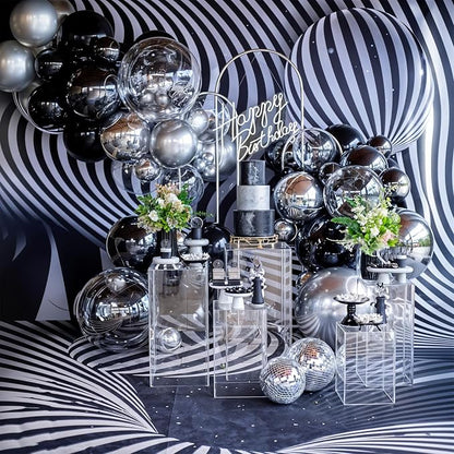 14 Pcs Black Round Foil Balloons Halloween Black 4D Ball Balloons | Black Mylar - Image 6