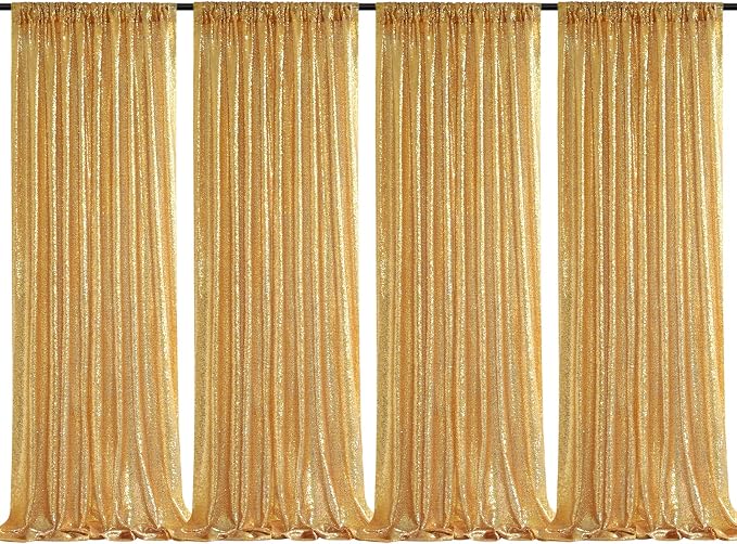 Gold Sequin Backdrop Drapes 4 Panels 2FTx8FT Glitter Backdrop Curtains | by QueenDream