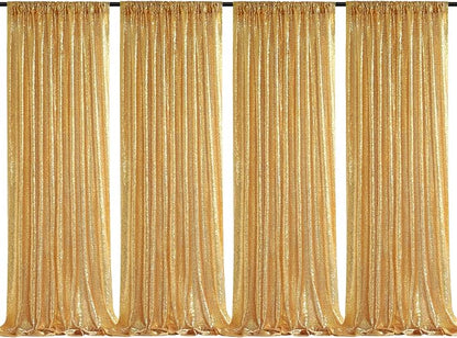 Gold Sequin Backdrop Drapes 4 Panels 2FTx8FT Glitter Backdrop Curtains | by QueenDream