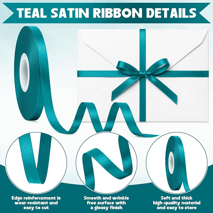 3/8In 30Yards Thin Teal Ribbon for Flower Bouquet Graduate Christmas Crafts | - Image 3