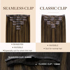 GOO GOO Clip in Hair Extensions Real Human Hair, Remy Human Hair Extensions Clip ins for Women, Natural Human Hair, 18inch 110g 7Pcs, 2C/4E/6C Brown Sugar Swirl Highlights