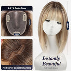 starluck Human Hair Toppers for Women with Thinning Hair, 14 Inch Real Hair Topper, 4.6x4 Inch SilkHug Swiss Lace Base Hairpiece, With Bangs (Ombre Ash Blonde)