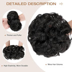 Messy Bun Hair Piece Wavy Curly Scrunchies Fluffy Donut Thick Updo Elegant Chignon Hairpieces for Women Girls, Natural Black 1.4oz