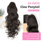 ALXNAN Ponytail Extension,24 Inch Claw Clip in Long Curly Wavy Black Brown Ponytail Hair Extension Jaw Clip on Pony Tails Hairpiece for Women