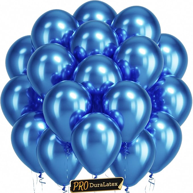 Pro Duralatex Metallic Blue Extra-Thick Balloons 120 Pack 10 inch | Chrome Blue by Bezente