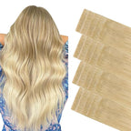 GOO GOO Invisi Edge Tape in Hair Extensions Human Hair, 18AT60A Pearl Ash Blonde Highlights 20pcs 10inch 30g, Virgin Remy Hair, Seamless Injected Tape, Natural Look
