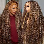 30 Inch Highlight Ombre Lace Front Wigs Human Hair 13x6 Honey Blonde Deep Wave Wig Human Hair 4/27 Glueless Deep Wave Human Hair Wigs Pre Plucked with Baby Hair for Women