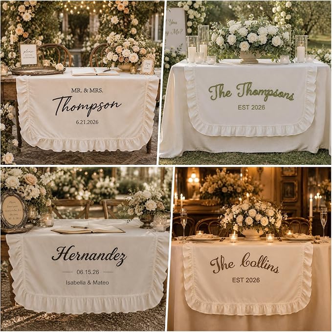 Personalized Hand Embroidered Wedding Table Runner - Image 3