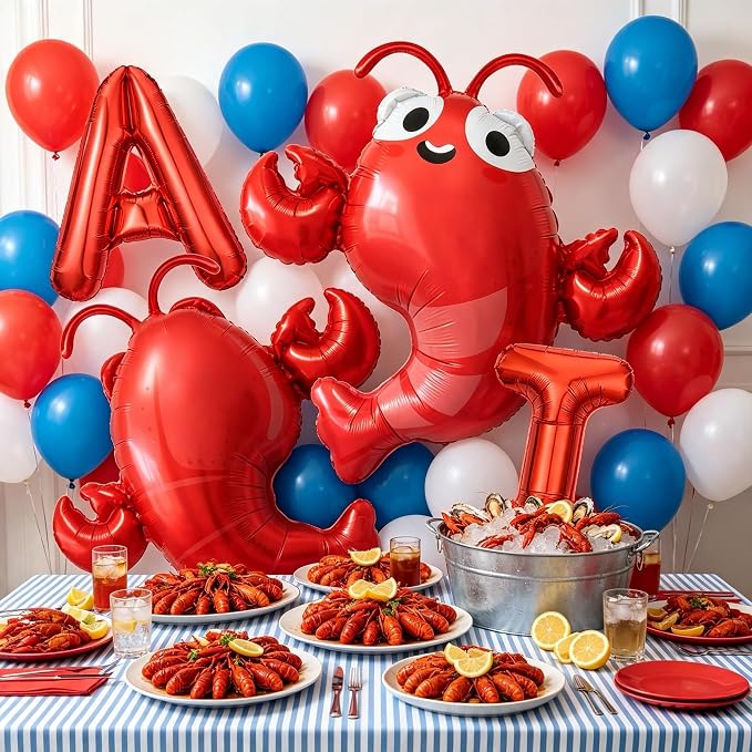 4Pcs Red Lobster & AI Letter Foil Balloons Set, Cartoon Seafood Balloons - Image 8