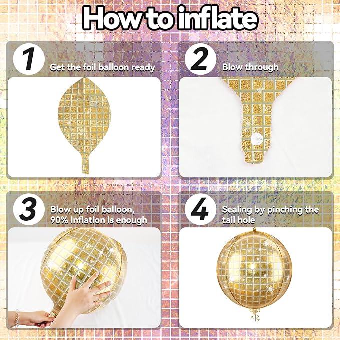 6pcs 22 Inch Gold Disco Ball Balloons, Shiny Gold Big Disco Balloons, 4D Large - Image 9