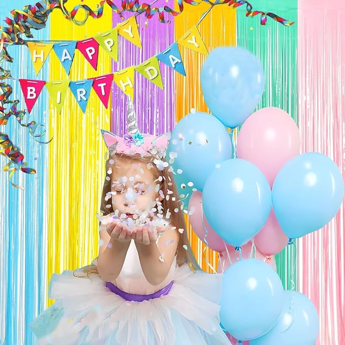 BRAVESHINE Tinsel Foil Fringe Curtains | Pastel Colourful Party Backdrop | 2Pcs - Image 4