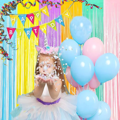 BRAVESHINE Tinsel Foil Fringe Curtains | Pastel Colourful Party Backdrop | 2Pcs - Image 4