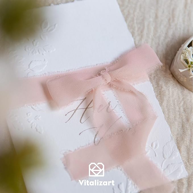 Vitalizart Light Pink Chiffon Silk Ribbon 1" x 21 Yd Handmade Frayed Fringe | - Image 7