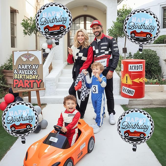 18 Inch Race Car Happy Birthday Balloons, Two Fast One Birthday Decor - Image 5