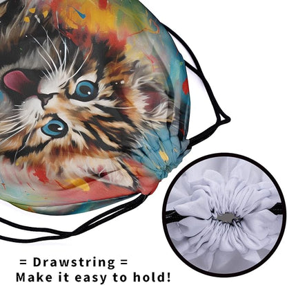 Cute Cat Gymnastics Grip Bag Watercolor Football Drawstring Bag Shoes Gym - Image 5