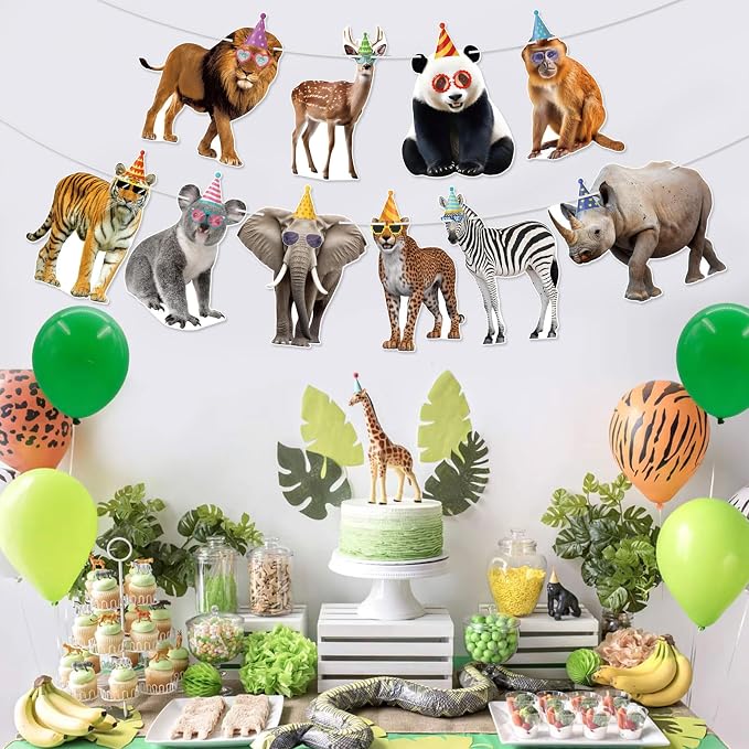 Hooqict Safari Animals Happy Birthday Banner Animal Birthday Decorations Party - Image 5