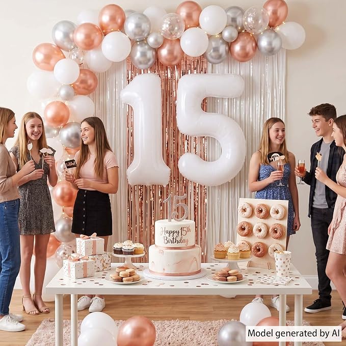 White Number 15 Balloon 40 Inch, Large Matte White Mylar Foil 15th Birthday - Image 2