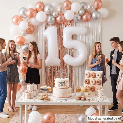 White Number 15 Balloon 40 Inch, Large Matte White Mylar Foil 15th Birthday - Image 2