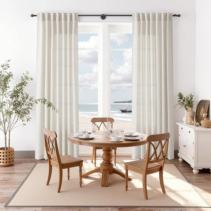 108 Inch Long Curtains for Living Room Pearl White Linen Coastal Decor Light - Image 8