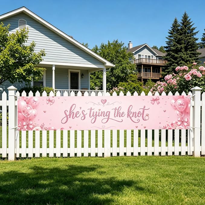 She's Tying The Knot Banner Bridal Shower Engagement Party Decorations | - Image 6
