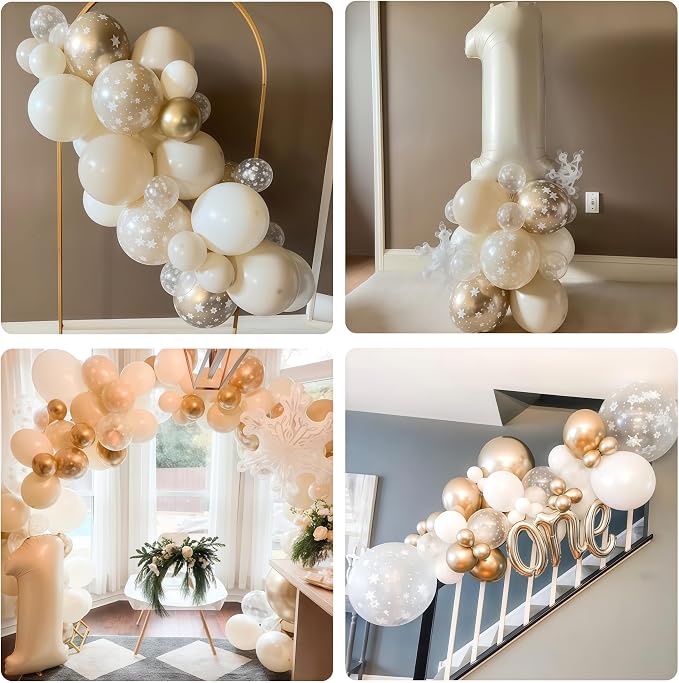 Beige Gold Snowflake Balloons Cream White Sand Gold Metallic Balloons Neutral - Image 8
