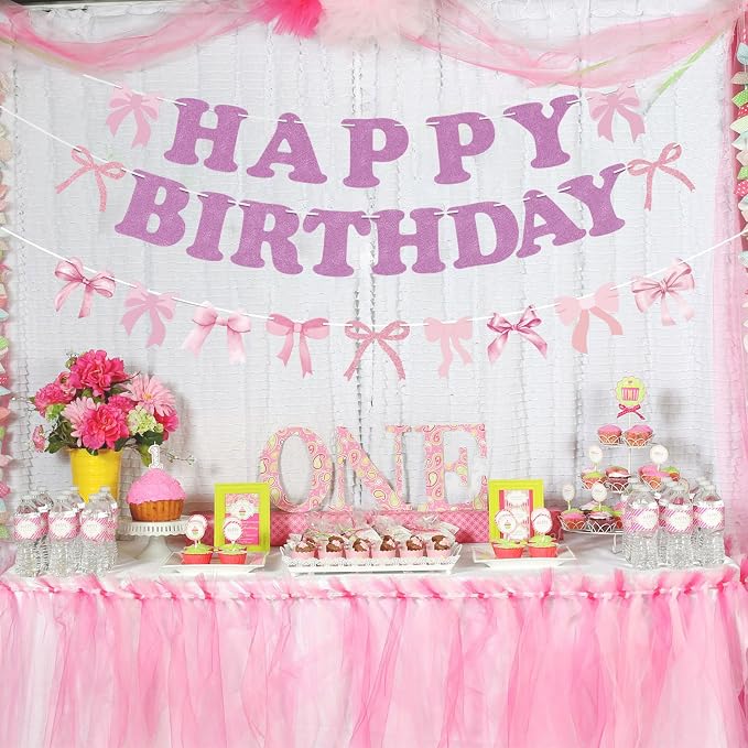 Bow Happy Birthday Banner Bow Garland Pink Bow Coquette Decor - Image 8