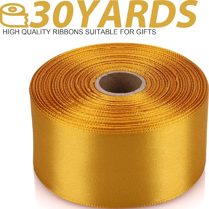 1-1/2 Inch 30 Yards Gold Solid Satin Ribbon - Image 2